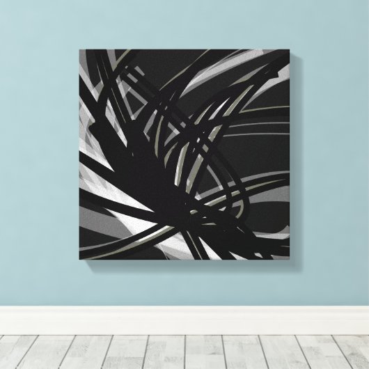 Abstracte inktlinten voor zwart-wit | Schaduwen en Canvas Afdruk (Insitu (Houten vloer))
