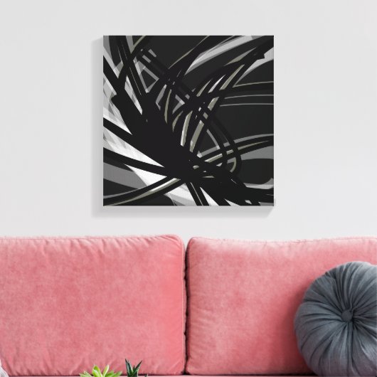 Abstracte inktlinten voor zwart-wit | Schaduwen en Canvas Afdruk (Insitu (Woonkamer))
