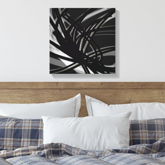 Abstracte inktlinten voor zwart-wit | Schaduwen en Canvas Afdruk (Insitu (Slaapkamer))