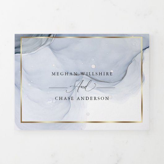 Abstracte inktmosterd blauw moes plum tri-Fold Inv Drieluik Uitnodiging (Cover)