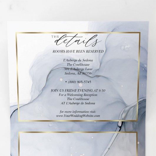 Abstracte inktmosterd blauw moes plum tri-Fold Inv Drieluik Uitnodiging (Binnenzijde eerst)