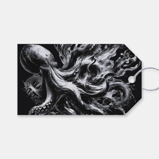 Abstracte inktvloeistof Octopus Kraken Cadeaulabel (Voorkant (Horizontaal))