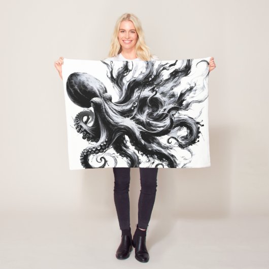 Abstracte inktvloeistof Octopus Kraken Fleece Deken (In situ)