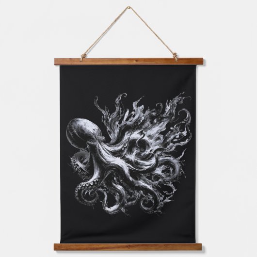 Abstracte inktvloeistof Octopus Kraken Hangend Wandkleed (Voorkant)