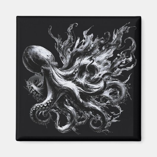 Abstracte inktvloeistof Octopus Kraken Magneet (Voorkant)