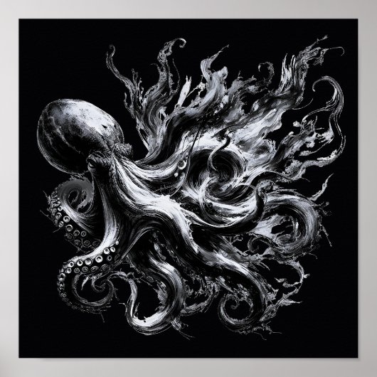 Abstracte inktvloeistof Octopus Kraken Poster (Voorkant)