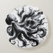 Abstracte inktvloeistof Octopus Kraken Rond Kussen (Achterkant)