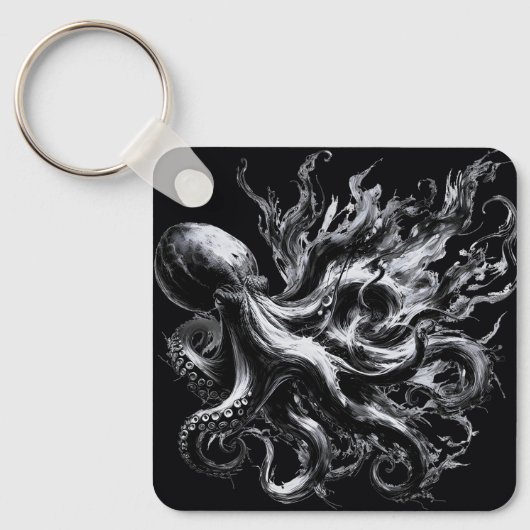 Abstracte inktvloeistof Octopus Kraken Sleutelhanger (Voorkant)
