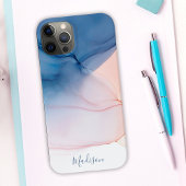 Abstracte inktwas blauw en perzand met naam Case-Mate iPhone case