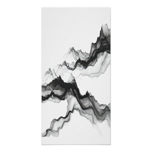 Abstracte inktwast bergtoppen landschap, sereen perfect poster (Voorkant)