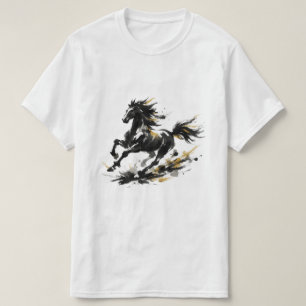 Abstracte inktwastrakte galopperende paard-kunst t-shirt