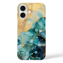 Abstracte iPhone Case Turquoise Golven met Goud