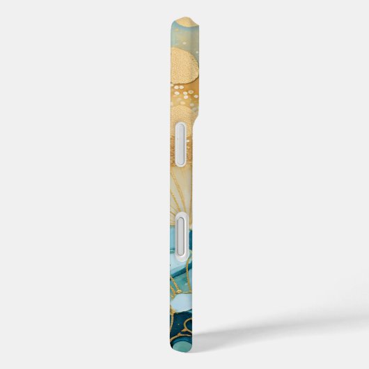 Abstracte iPhone Case Turquoise Golven met Goud (Achterkant / Rechts)