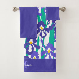 Abstracte Iris Floral Monogram Solid Blue Bad Handdoek