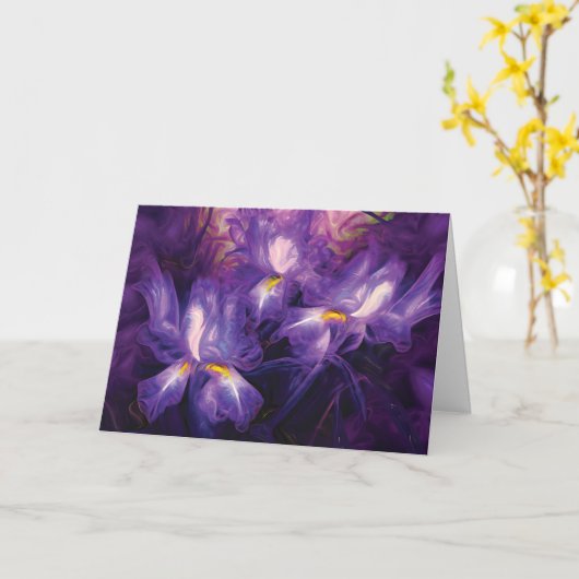 Abstracte Iris Flowers: "Fijne verjaardag!" groet Kaart (Gele Bloem)