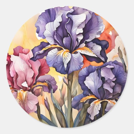 Abstracte irisbloemen ronde sticker (Voorkant)