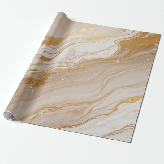 Abstracte ivoren marmeren textuur met gouden accen cadeaupapier (Uitgerold)