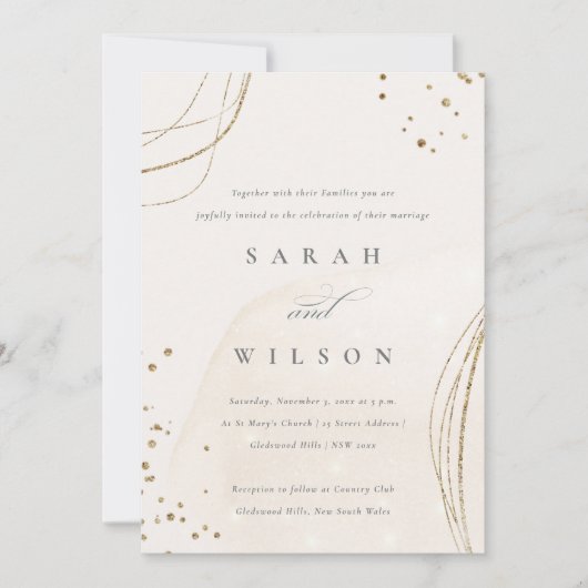 Abstracte Ivory Gold Waterverf Wedding Invite Bedankkaart (Voorkant)
