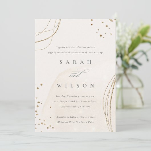 Abstracte Ivory Gold Waterverf Wedding Invite Bedankkaart (Staand voorkant)