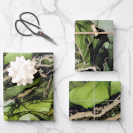 Abstracte Jade Green Black Gold Alcohol Inkt Inpakpapier Vel