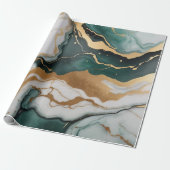 Abstracte Jade marmeren textuur met gouden accente Cadeaupapier (Uitgerold)