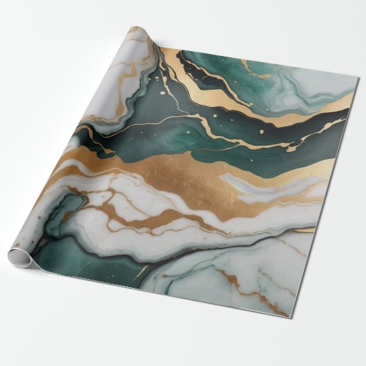 Abstracte Jade marmeren textuur met gouden accente Cadeaupapier (Uitgerold)