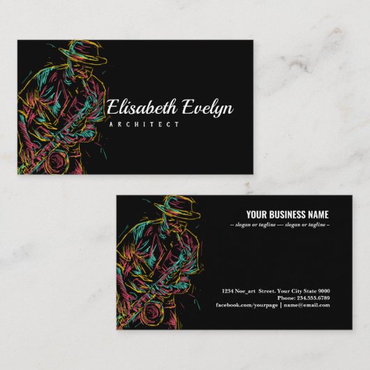 Abstracte jazz saxofone-speler visitekaartje (Voorkant / Achterkant)