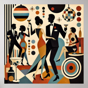 Abstracte Jazzy Martinis en Dansfeest Cocktailpart Poster