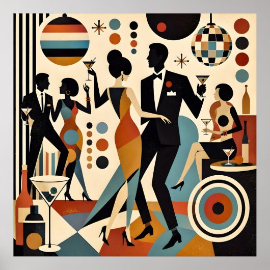 Abstracte Jazzy Martinis en Dansfeest Cocktailpart Poster (Voorkant)