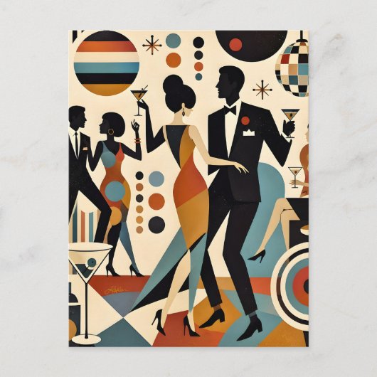 Abstracte Jazzy Martinis en Dansfeestje Briefkaart (Voorkant)
