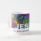 Abstracte JESUS BIEDT Echte vrede Christelijk Koffiemok (Voorkant links)