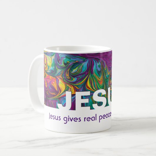 Abstracte JESUS BIEDT Echte vrede Christelijk Koffiemok (Voorkant links)