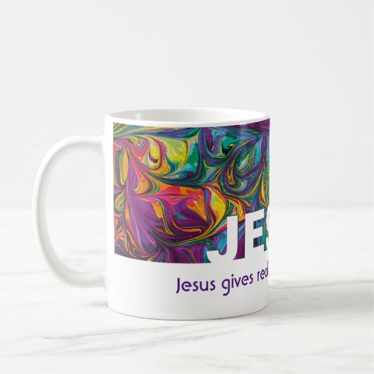 Abstracte JESUS BIEDT Echte vrede Christelijk Koffiemok (Links)
