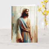 Abstracte Jezus Portret Wenskaart Kaart (Gele Bloem)