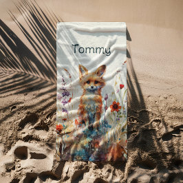 Abstracte Jongensvos in Wildflowers Strandlaken