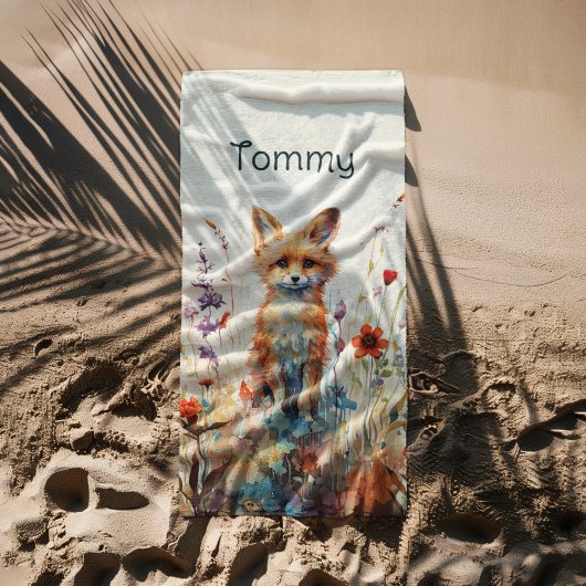 Abstracte Jongensvos in Wildflowers Strandlaken