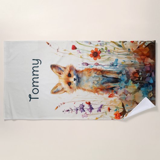 Abstracte Jongensvos in Wildflowers Strandlaken (Voorkant)