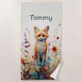 Abstracte Jongensvos in Wildflowers Strandlaken (Voorkant)