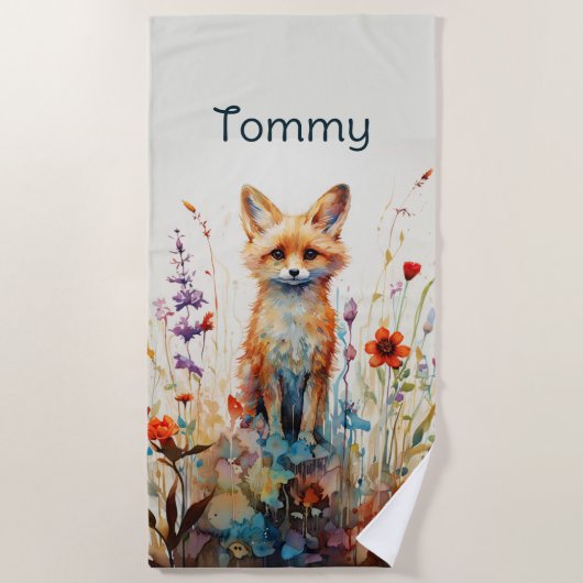 Abstracte Jongensvos in Wildflowers Strandlaken (Voorkant)