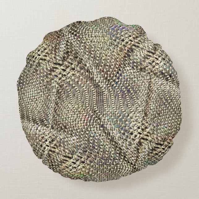 Abstracte jute met lichte gouden metaal tint werp  rond kussen (Achterkant)