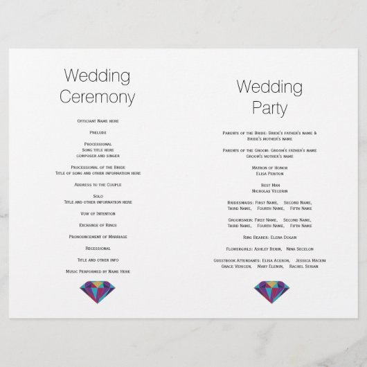 Abstracte juwelen tint modern trouwprogramma (Achterkant)