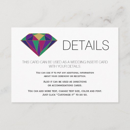 Abstracte juwelen voor de bruiloft invoegen 1 informatiekaartje (Voorkant)