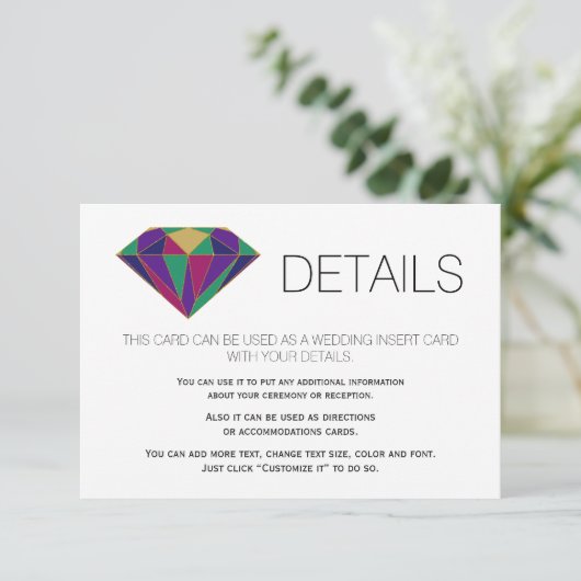 Abstracte juwelen voor de bruiloft invoegen 1 informatiekaartje (Staand voorkant)