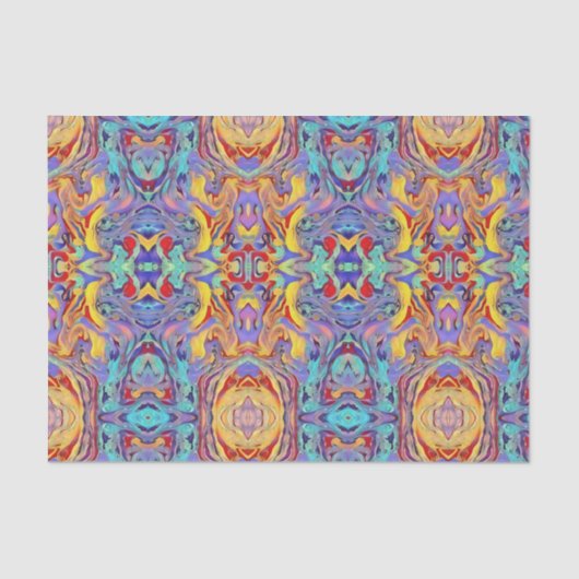 Abstracte Kaleidoscope Owl in Bright Primaire Kleu Tissuepapier (Voorkant)