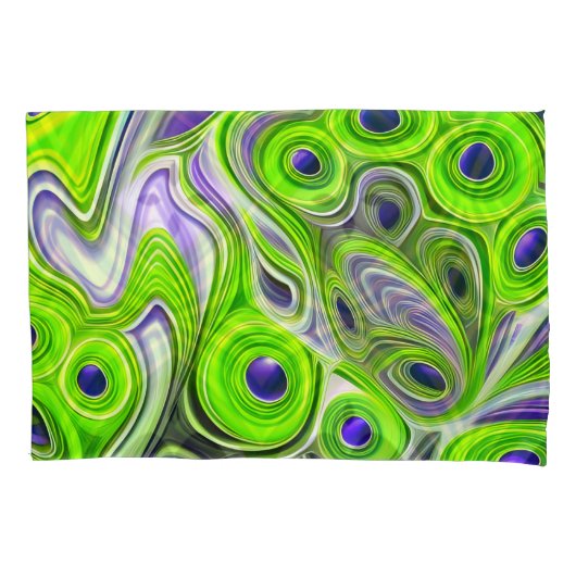 Abstracte kalkgroene, gele en Paarse zwemmels Kussensloop (Voorkant-Links)