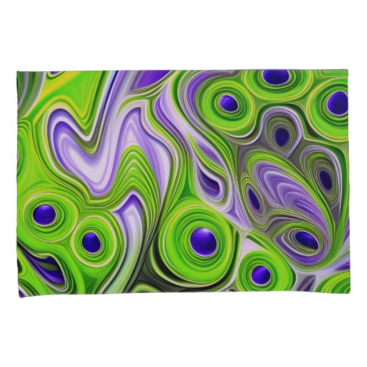 Abstracte kalkgroene, gele en Paarse zwemmels Kussensloop (Voorkant-Rechts)