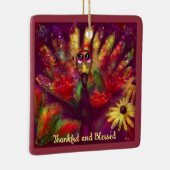 Abstracte kalkoen vogel bloemenrood geel grillig keramisch ornament (Rechts)