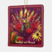 Abstracte kalkoen vogel bloemenrood geel grillig keramisch ornament (Links)