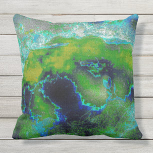 Abstracte kalksteen in Lime Greens en Blues Buitenkussen