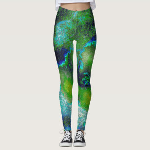 Abstracte kalksteen in Lime Greens en Blues Leggings